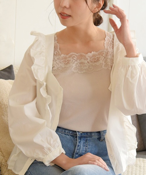 sango（sango）の「2WAYレースタンクトップ（タンクトップ・レディース・アイボリー/グレイッシュベージュ・FREE）」の6枚目の写真