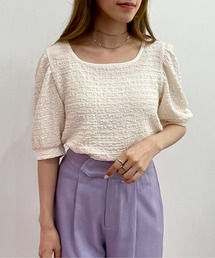 袖ボリュームカットジャガードTシャツ