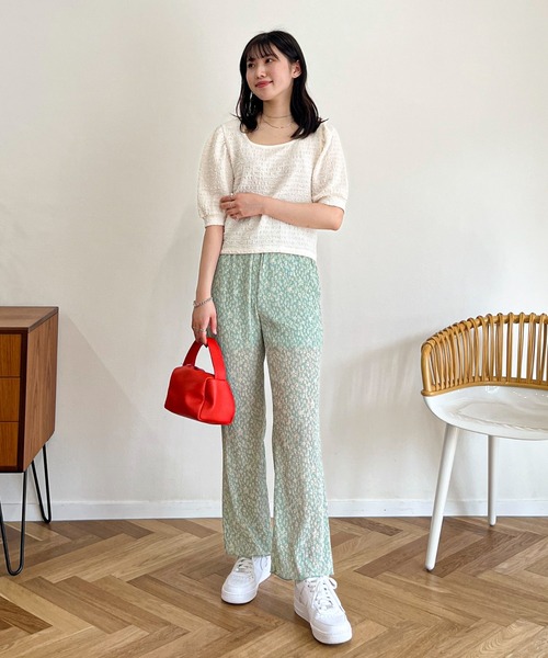 EPIMI E'PIMMY（エピミエピミー）の「袖ボリュームカットジャガードTシャツ（Tシャツ/カットソー・レディース・ブラック/オレンジ/アイボリー/グリーン系その他・MEDIUM）」の7枚目の写真