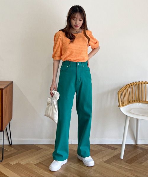 EPIMI E'PIMMY（エピミエピミー）の「袖ボリュームカットジャガードTシャツ（Tシャツ/カットソー・レディース・ブラック/オレンジ/アイボリー/グリーン系その他・MEDIUM）」の12枚目の写真