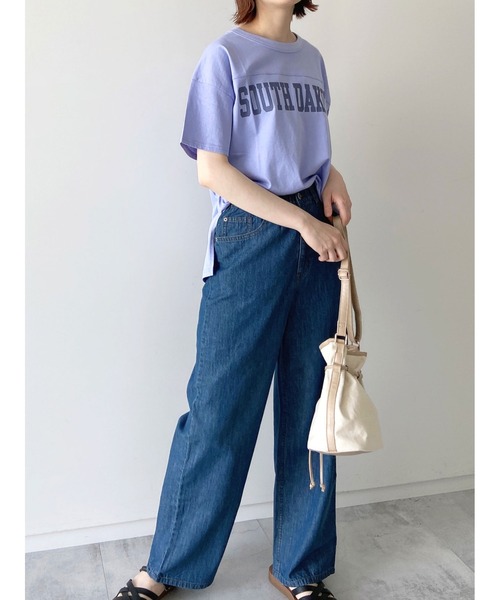 Samansa Mos2 blue（サマンサモスモスブルー）の「ロゴTシャツ（Tシャツ/カットソー・レディース・オフホワイト/サックスブルー/ミント/ライトベージュ/チャコール・ﾌﾘ-）」の8枚目の写真