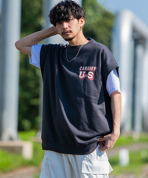 SILVER BULLET(シルバーバレット)の「『CavariA/キャバリア』USAコットン裏毛スウェットベスト×半袖Tシャツセット(Tシャツ/カットソー・メンズ・ブルー/ターコイズブルー/グレイッシュベージュ/スミクロ・L/M)」の2枚目の写真