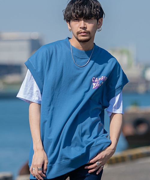 SILVER BULLET(シルバーバレット)の「『CavariA/キャバリア』USAコットン裏毛スウェットベスト×半袖Tシャツセット(Tシャツ/カットソー・メンズ・ブルー/ターコイズブルー/グレイッシュベージュ/スミクロ・L/M)」の1枚目の写真