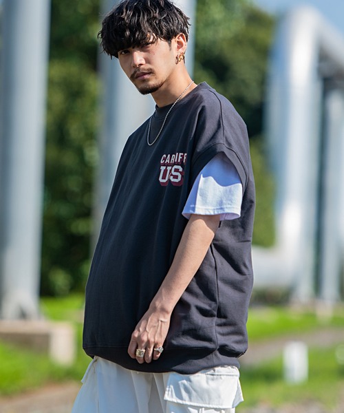 SILVER BULLET(シルバーバレット)の「『CavariA/キャバリア』USAコットン裏毛スウェットベスト×半袖Tシャツセット(Tシャツ/カットソー・メンズ・ブルー/ターコイズブルー/グレイッシュベージュ/スミクロ・L/M)」の7枚目の写真