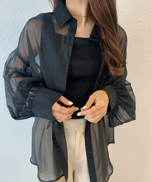 junoah(ジュノア)の「ボリュームスリーブシアーシャツ(シャツ/ブラウス・レディース・ブラック/ピンク/アイボリー/ブラウン/イエロー・MEDIUM/LARGE/SMALL)」の20枚目の写真