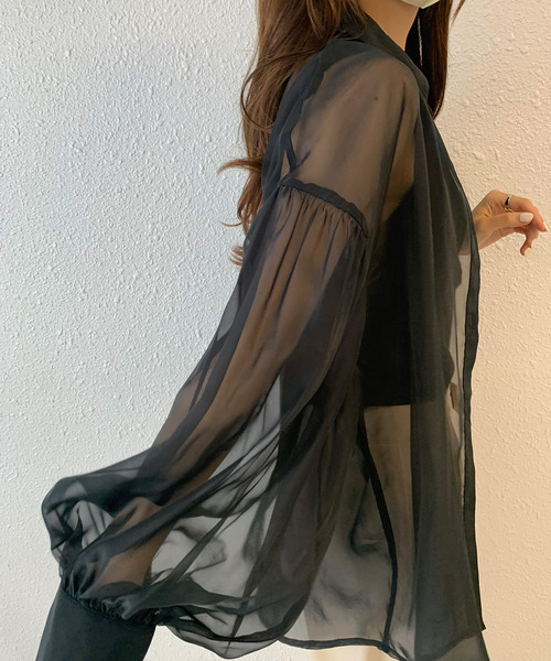 junoah(ジュノア)の「ボリュームスリーブシアーシャツ(シャツ/ブラウス・レディース・ブラック/ピンク/アイボリー/ブラウン/イエロー・MEDIUM/LARGE/SMALL)」の9枚目の写真