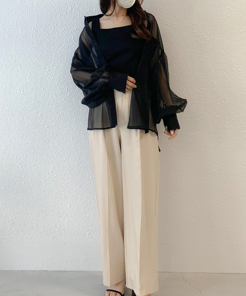 junoah(ジュノア)の「ボリュームスリーブシアーシャツ(シャツ/ブラウス・レディース・ブラック/ピンク/アイボリー/ブラウン/イエロー・MEDIUM/LARGE/SMALL)」の6枚目の写真