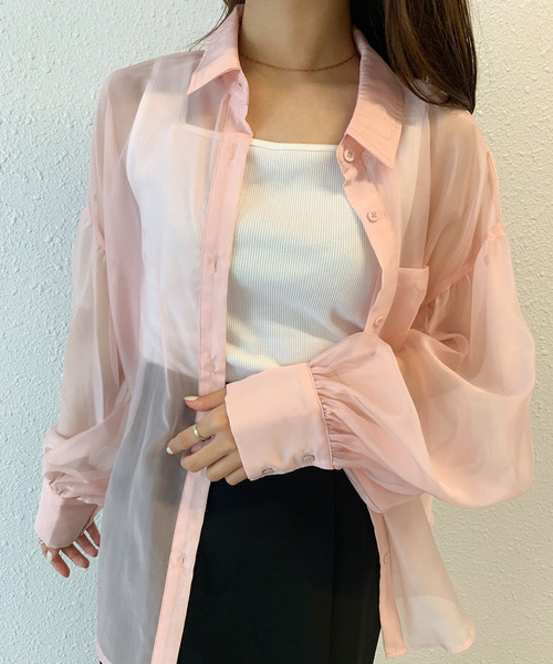 junoah(ジュノア)の「ボリュームスリーブシアーシャツ(シャツ/ブラウス・レディース・ブラック/ピンク/アイボリー/ブラウン/イエロー・MEDIUM/LARGE/SMALL)」の13枚目の写真