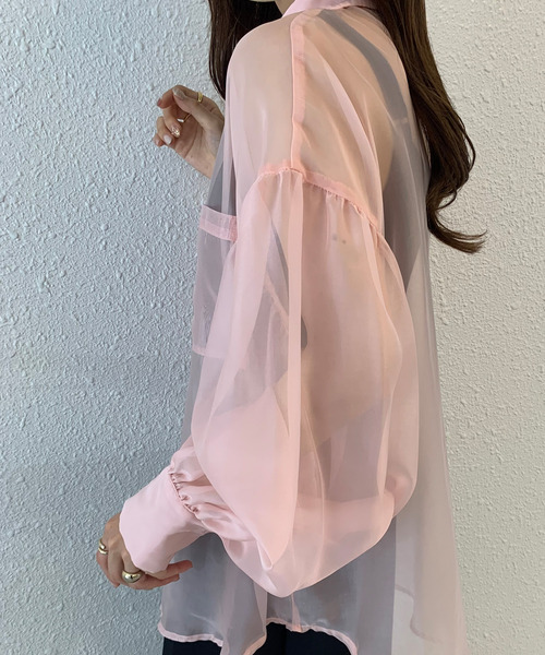 junoah(ジュノア)の「ボリュームスリーブシアーシャツ(シャツ/ブラウス・レディース・ブラック/ピンク/アイボリー/ブラウン/イエロー・MEDIUM/LARGE/SMALL)」の7枚目の写真