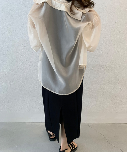 junoah(ジュノア)の「ボリュームスリーブシアーシャツ(シャツ/ブラウス・レディース・ブラック/ピンク/アイボリー/ブラウン/イエロー・MEDIUM/LARGE/SMALL)」の22枚目の写真