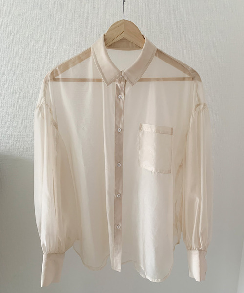 junoah(ジュノア)の「ボリュームスリーブシアーシャツ(シャツ/ブラウス・レディース・ブラック/ピンク/アイボリー/ブラウン/イエロー・MEDIUM/LARGE/SMALL)」の8枚目の写真