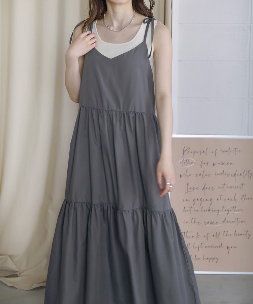 セブンテンバイミホカワヒト　リボンストラップティアードワンピース リボンストラップティアードワンピース