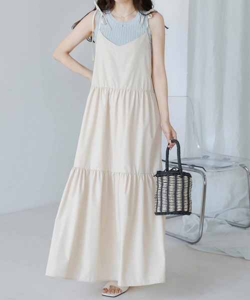 Bab（バブ）の「リボンストラップティアードワンピース（ワンピース・レディース・チャコールグレー/ライトブルー/ベージュ/サーモンピンク・M）」の11枚目の写真