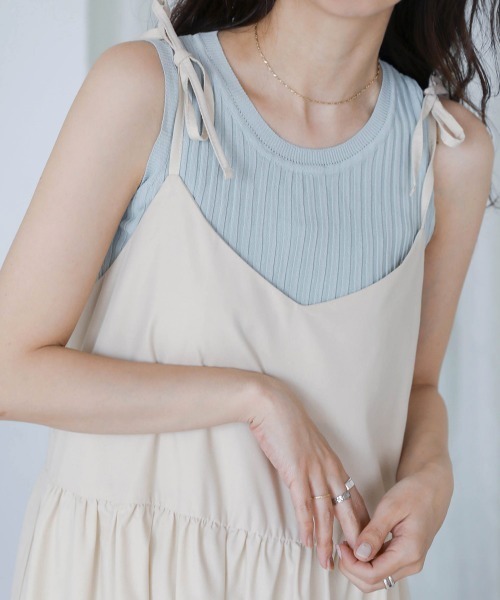 Bab（バブ）の「リボンストラップティアードワンピース（ワンピース・レディース・チャコールグレー/ライトブルー/ベージュ/サーモンピンク・M）」の15枚目の写真