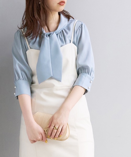 natural couture(ナチュラルクチュール)の「袖口パールノット結び6分袖ブラウス(シャツ/ブラウス・レディース・ラベンダー/サックスブルー/ピンクベージュ/その他2/その他1/オフホワイト・FREE)」の11枚目の写真