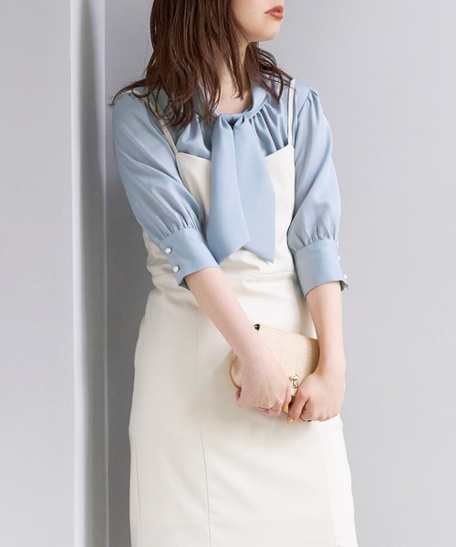 natural couture(ナチュラルクチュール)の「袖口パールノット結び6分袖ブラウス(シャツ/ブラウス・レディース・ラベンダー/サックスブルー/ピンクベージュ/その他2/その他1/オフホワイト・FREE)」の12枚目の写真
