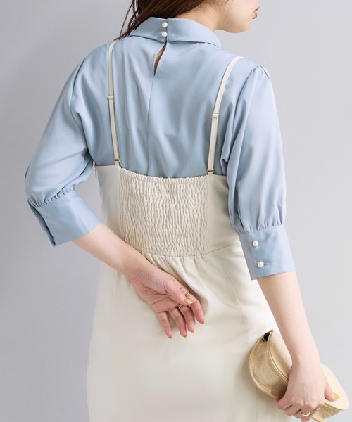 natural couture(ナチュラルクチュール)の「袖口パールノット結び6分袖ブラウス(シャツ/ブラウス・レディース・ラベンダー/サックスブルー/ピンクベージュ/その他2/その他1/オフホワイト・FREE)」の13枚目の写真