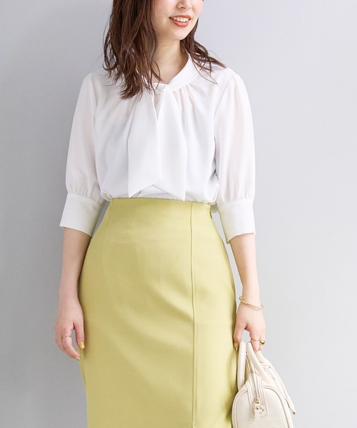natural couture(ナチュラルクチュール)の「袖口パールノット結び6分袖ブラウス(シャツ/ブラウス・レディース・ラベンダー/サックスブルー/ピンクベージュ/その他2/その他1/オフホワイト・FREE)」の7枚目の写真
