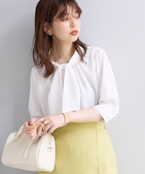 natural couture(ナチュラルクチュール)の「袖口パールノット結び6分袖ブラウス(シャツ/ブラウス・レディース・ラベンダー/サックスブルー/ピンクベージュ/その他2/その他1/オフホワイト・FREE)」の9枚目の写真
