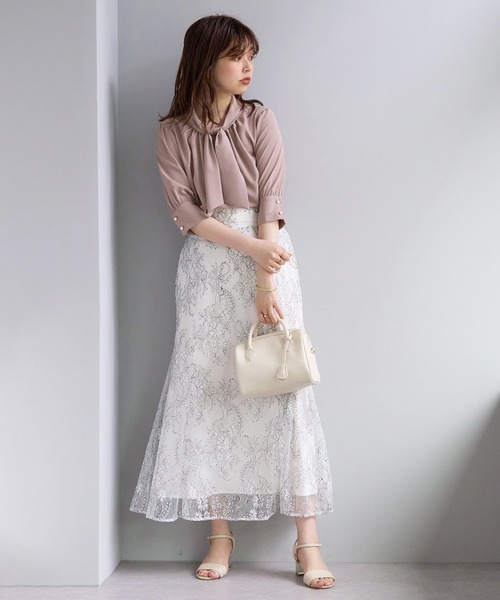 natural couture(ナチュラルクチュール)の「袖口パールノット結び6分袖ブラウス(シャツ/ブラウス・レディース・ラベンダー/サックスブルー/ピンクベージュ/その他2/その他1/オフホワイト・FREE)」の21枚目の写真