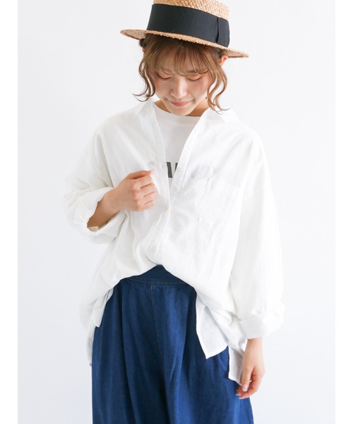 Samansa Mos2（サマンサ モスモス）の「コットンゆるシャツ（シャツ/ブラウス・レディース・オフホワイト/レッド/サックスブルー/ベージュ・ﾌﾘ-）」の2枚目の写真