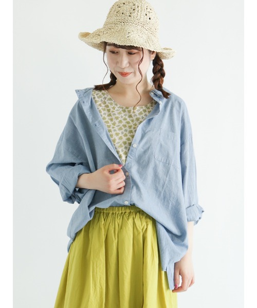 Samansa Mos2（サマンサ モスモス）の「コットンゆるシャツ（シャツ/ブラウス・レディース・オフホワイト/レッド/サックスブルー/ベージュ・ﾌﾘ-）」の4枚目の写真