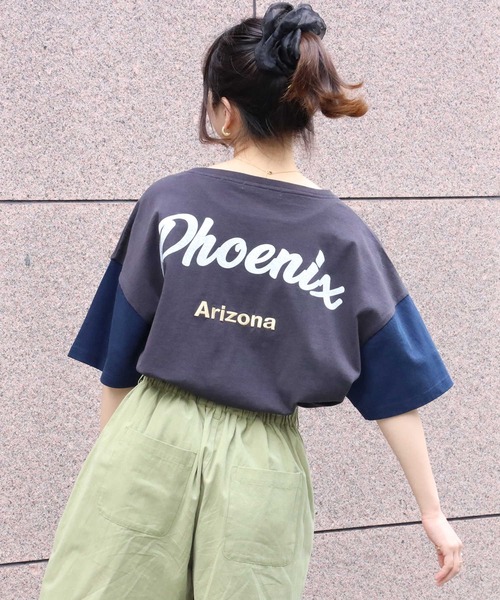 HONEYSUCKLE ROSE（ハニーサックルローズ）の「【HONEYSUCKLE ROSE】袖配色バックロゴＴシャツ（Tシャツ/カットソー・レディース・オフホワイト/グレー/ダークグレー・L/M）」の3枚目の写真