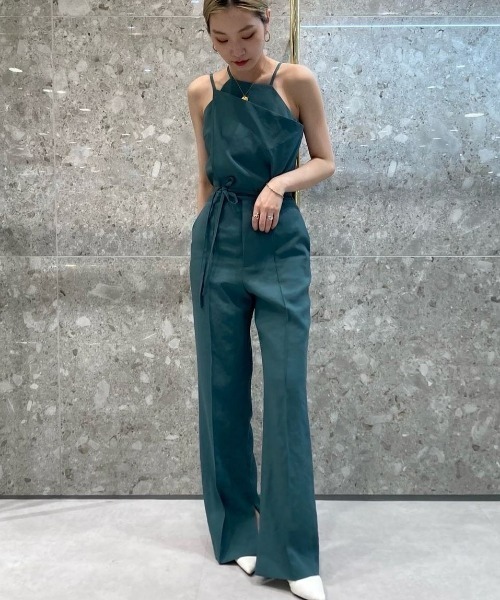 充実の品 ルシェルブルーハイウエスト 美脚 くるみボタン パンツ パンツ