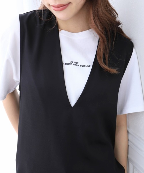 moment+（モーメントプラス）の「エステルストレッチサイドスリットVネックベスト（ベスト・レディース・ブラック/アイボリー/グレイッシュベージュ・M/L）」の14枚目の写真