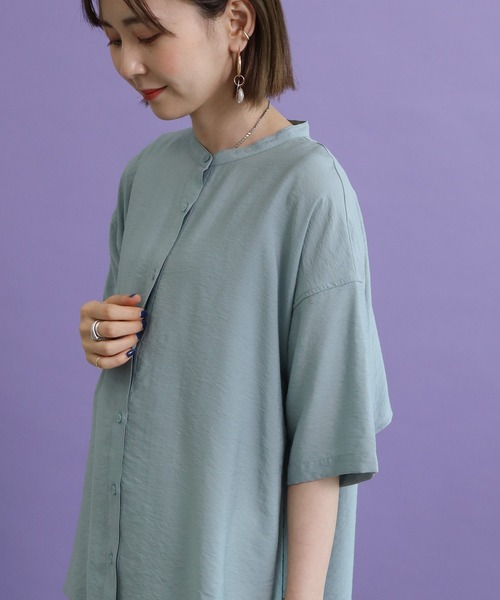 AMERICAN HOLIC（アメリカンホリック）の「バックフレアバンドカラーシャツ（シャツ/ブラウス・レディース・ライトグレー/ネイビー/サックスブルー/キャメル・M/L）」の13枚目の写真