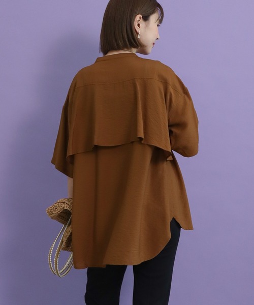 AMERICAN HOLIC（アメリカンホリック）の「バックフレアバンドカラーシャツ（シャツ/ブラウス・レディース・ライトグレー/ネイビー/サックスブルー/キャメル・M/L）」の12枚目の写真