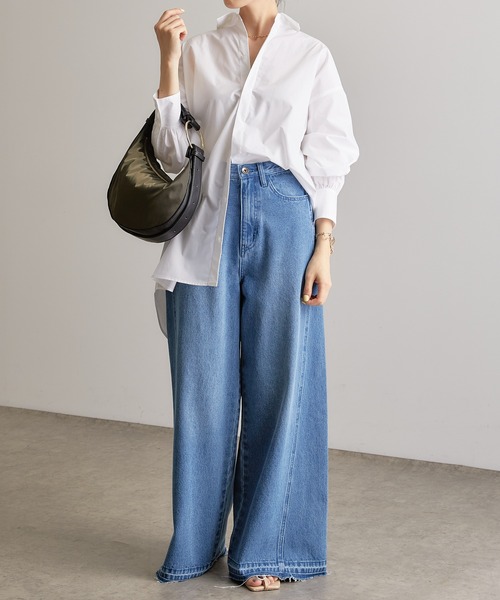 COLLAGE GALLARDAGALANTE（コラージュガリャルダガランテ）の「360度抜かりなし/バックボタン袖ギャザーシャツ（シャツ/ブラウス・レディース・ホワイト/パープル/ネイビー・FREE）」の7枚目の写真