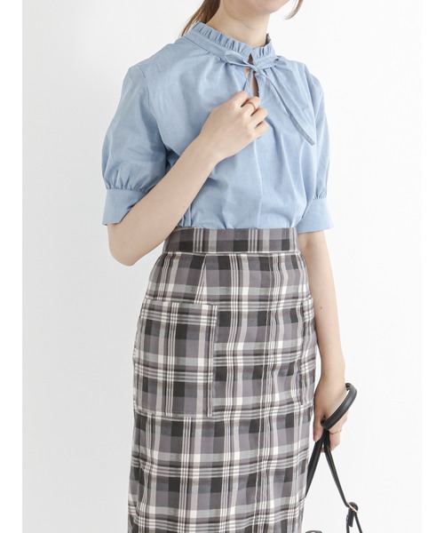 Te chichi（テチチ）の「前後2wayスタンドフリルブラウス（シャツ/ブラウス・レディース・ブラック/サックスブルー/ブルー/グリーン・ﾌﾘ-）」の4枚目の写真