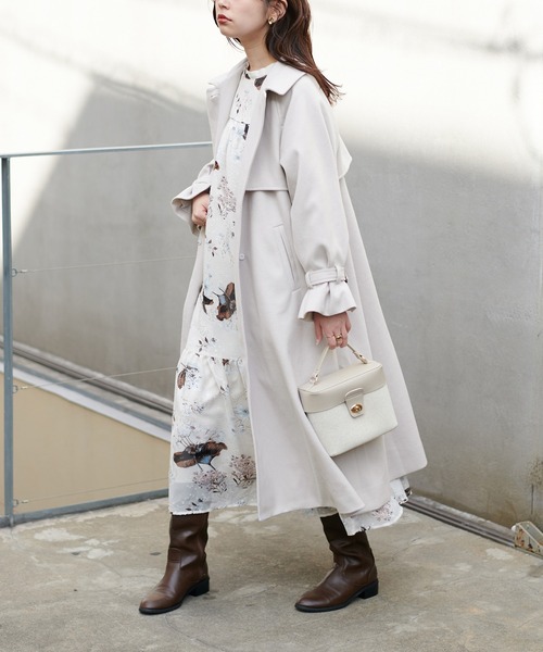 natural couture（ナチュラルクチュール）の「好評リバイバル！スタンドカラー2WAYおしゃれコート（ステンカラーコート・レディース・チャコールグレー/ライトグレー/パープル/キャメル/グレイッシュベージュ・MEDIUM/SMALL）」の21枚目の写真