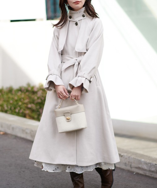 natural couture（ナチュラルクチュール）の「好評リバイバル！スタンドカラー2WAYおしゃれコート（ステンカラーコート・レディース・チャコールグレー/ライトグレー/パープル/キャメル/グレイッシュベージュ・MEDIUM/SMALL）」の18枚目の写真