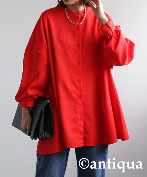 antiqua（アンティカ）の「とろみフレアデザインシャツ。（シャツ/ブラウス・レディース・ブラック/レッド/グリーン/ホワイト系その他・FREE）」の4枚目の写真