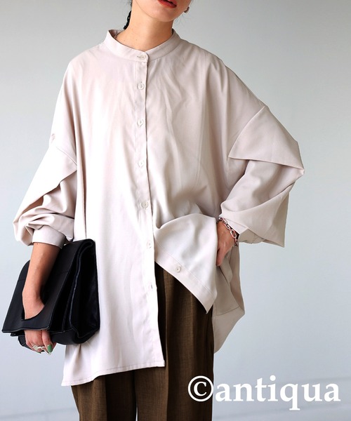 antiqua（アンティカ）の「とろみフレアデザインシャツ。（シャツ/ブラウス・レディース・ブラック/レッド/グリーン/ホワイト系その他・FREE）」の6枚目の写真