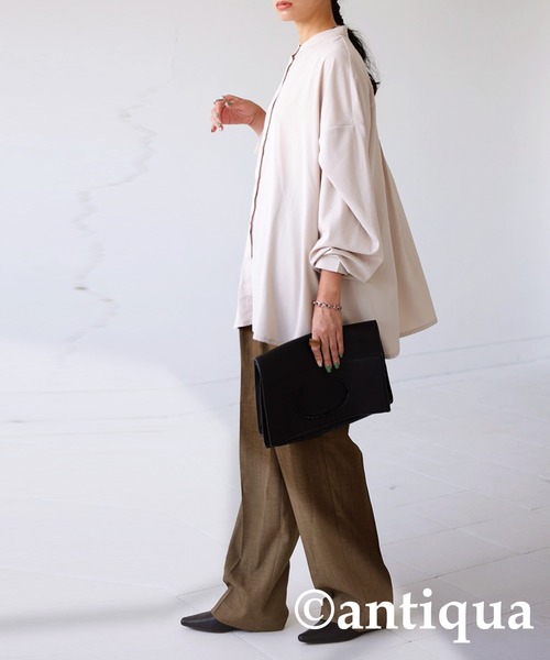 antiqua（アンティカ）の「とろみフレアデザインシャツ。（シャツ/ブラウス・レディース・ブラック/レッド/グリーン/ホワイト系その他・FREE）」の8枚目の写真