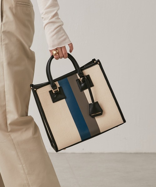 PAPILLONNER(パピヨネ)の「スクエアパイピングトート/Sサイズ/WEB限定(ハンドバッグ・レディース・ブラック/グレイッシュベージュ・FREE)」の2枚目の写真