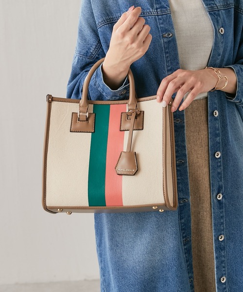 PAPILLONNER(パピヨネ)の「スクエアパイピングトート/Sサイズ/WEB限定(ハンドバッグ・レディース・ブラック/グレイッシュベージュ・FREE)」の4枚目の写真