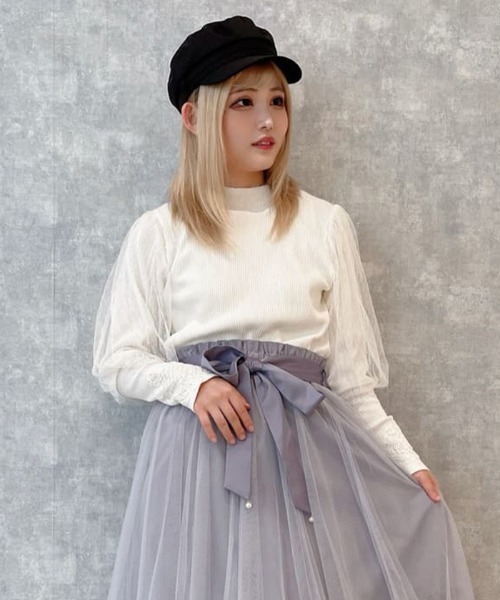 axes femme POETIQUE(アクシーズファムポエティック)の「ボリュームチュール袖プルオーバー(Tシャツ/カットソー・レディース・ブラック/ピンク/キナリ・MEDIUM)」の2枚目の写真