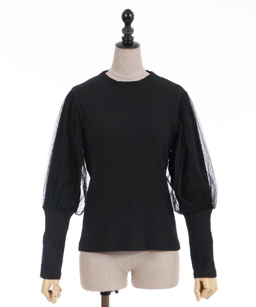 axes femme POETIQUE(アクシーズファムポエティック)の「ボリュームチュール袖プルオーバー(Tシャツ/カットソー・レディース・ブラック/ピンク/キナリ・MEDIUM)」の3枚目の写真