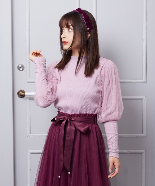 axes femme POETIQUE(アクシーズファムポエティック)の「ボリュームチュール袖プルオーバー(Tシャツ/カットソー・レディース・ブラック/ピンク/キナリ・MEDIUM)」の4枚目の写真