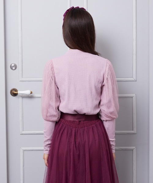 axes femme POETIQUE(アクシーズファムポエティック)の「ボリュームチュール袖プルオーバー(Tシャツ/カットソー・レディース・ブラック/ピンク/キナリ・MEDIUM)」の6枚目の写真