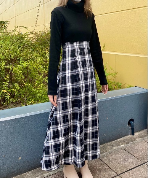 abc une face（アーベーセーアンフェイス）の「チェックドッキングワンピース（ワンピース・レディース・ホワイト/ブラック/ダークブラウン・FREE）」の11枚目の写真