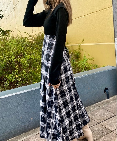 abc une face（アーベーセーアンフェイス）の「チェックドッキングワンピース（ワンピース・レディース・ホワイト/ブラック/ダークブラウン・FREE）」の17枚目の写真