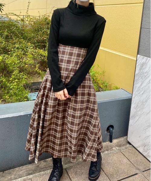 abc une face（アーベーセーアンフェイス）の「チェックドッキングワンピース（ワンピース・レディース・ホワイト/ブラック/ダークブラウン・FREE）」の18枚目の写真