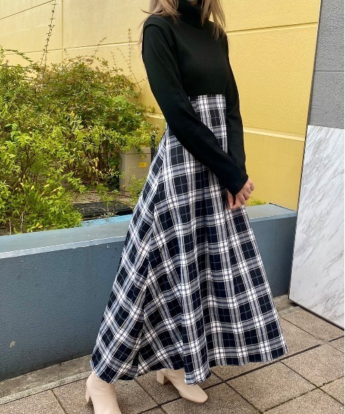 abc une face（アーベーセーアンフェイス）の「チェックドッキングワンピース（ワンピース・レディース・ホワイト/ブラック/ダークブラウン・FREE）」の10枚目の写真