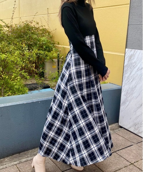 abc une face（アーベーセーアンフェイス）の「チェックドッキングワンピース（ワンピース・レディース・ホワイト/ブラック/ダークブラウン・FREE）」の12枚目の写真