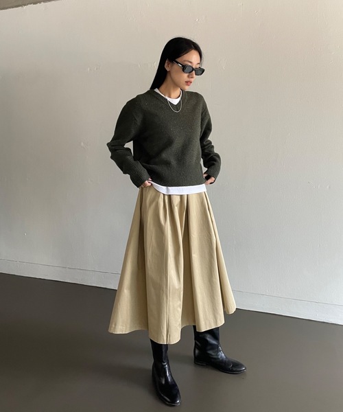 Didot.showroom（ディドット ショールーム）の「《ウール60％》 Vネックルーズボーイニット（ニット/セーター・レディース・グレー/レッド/カーキ/イエロー・FREE）」の15枚目の写真